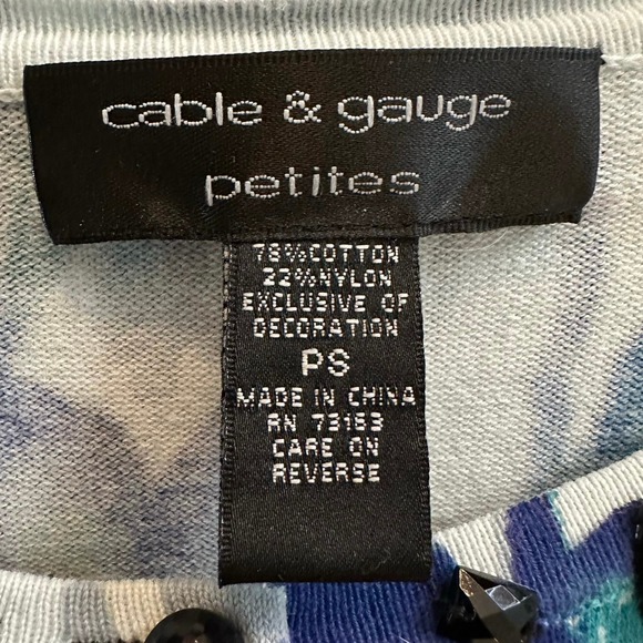 Cable & Gauge Womens PS Button Front Cardigan Blue Purple Abstract Jewel neck - Picture 4 of 8